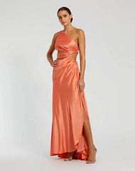 Orange Cut Out One Shoulder Satin Gown