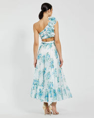 White One Shoulder Ruffle Cut-Out Chiffon Midi Dress