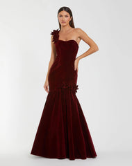 Velvet One Shoulder Trumpet Gown With Flowers