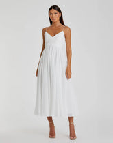 White Faux Wrap Sleeveless Flowy Midi Dress
