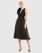 Black Plunging V Neck Ruffled A-Line Cocktail Dress
