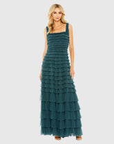 Teal Strapless Ruffle Layered Gown
