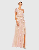 Pink Floral Embellished One Shoulder A Line Gown