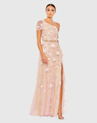 Pink Floral Embellished One Shoulder A Line Gown