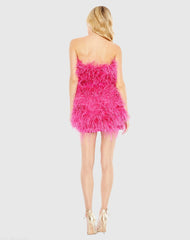 Pink Feather Strapless Mini Dress