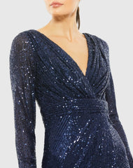 Navy Long Sleeve Midi Sequin Dress