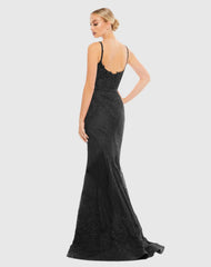 Black Embroidered Sleeveless Plunge Neck Trumpet Gown