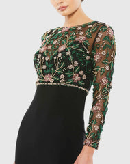 Black Beaded Illusion High Neck Trumpet Gown