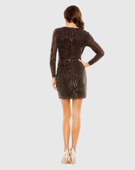 Brown Long Sleeve Sequin Mini Dress