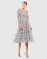 Gray Floral Embellished Lace A-Line Cocktail Dress - FINAL SALE