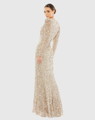 Gold Puff Shoulder Sequined Surplice Gown