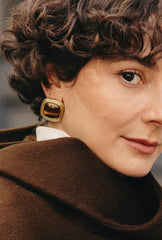 Gold Square Tiger's Eye Stud Earrings