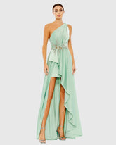 Green Embellished One Shoulder Asymmetrical Gown