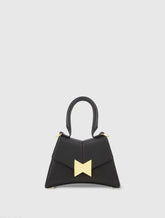Black Angular Mini Leather Handbag With Gold Hardware