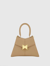 Brown Angular Small Leather Handbag With Gold Hardware
