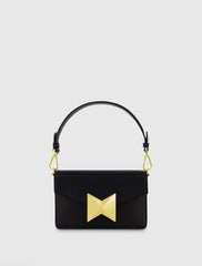 Black Mini Leather Shoulder Handbag With Gold Hardware