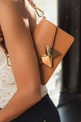 Brown Mini Leather Shoulder Handbag With Gold Hardware - FINAL SALE