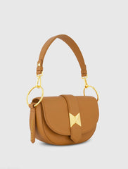 Brown Grain Leather Saddle Bag With Gold Hardware - FINAL SALE