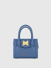 Blue Small Leather Tote Bag With Gold Hardware - FINAL SALE