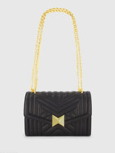 Black Quilted Napa Leather Handbag With Gold Chain