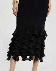 Black Rib Knit Sleeveless Midi Dress With Ruffle Hem