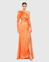 Orange Puff One Sleeve Cut Out Side Knot Gown