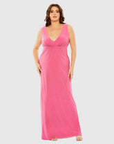 Pink Jersey V-Neck Cutout Gown