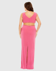 Pink Jersey V-Neck Cutout Gown