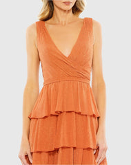 Orange Polka Dot Ruffle Tiered Sleeveless Dress