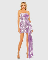 Purple Strapless Metallic Draped Detail Mini Dress