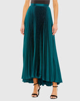 Blue Ankle Length Satin Pleated Skirt