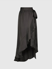 Black Satin Hi-Low Evening Wrap Skirt - FINAL SALE