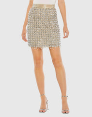 Silver and Beige Hand Beaded Mini Skirt - FINAL SALE