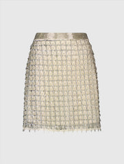Silver and Beige Hand Beaded Mini Skirt - FINAL SALE