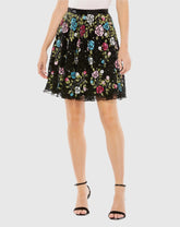 Black Sequined Floral Flowy A-line Mini Skirt - FINAL SALE