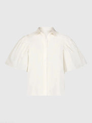 White Cotton Flare Ruffle Sleeve Button Up Top - FINAL SALE