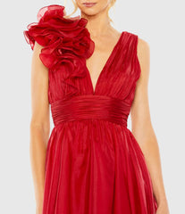 Red Sleeveless Chiffon A-Line Tea Length Cocktail Dress