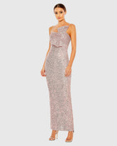 Pink Sequined Strapless Faux Bow Column Dress