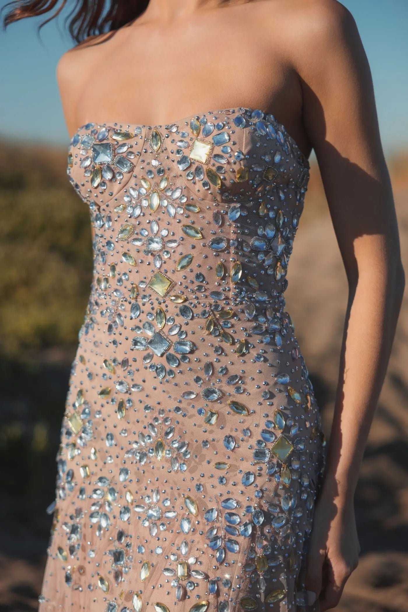 Pink Strapless Sweetheart Embellished Net Gown