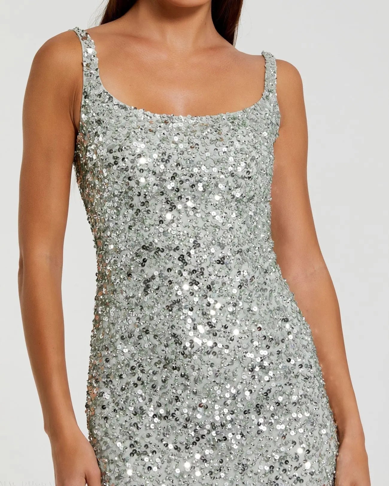 Green Sequined Low Back Slip Gown