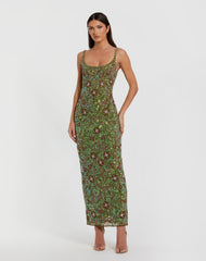 Sleeveless Hand Embellished Floral Maxi Dress