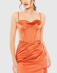 Orange Bustier Side Ruched Bodycon Gown