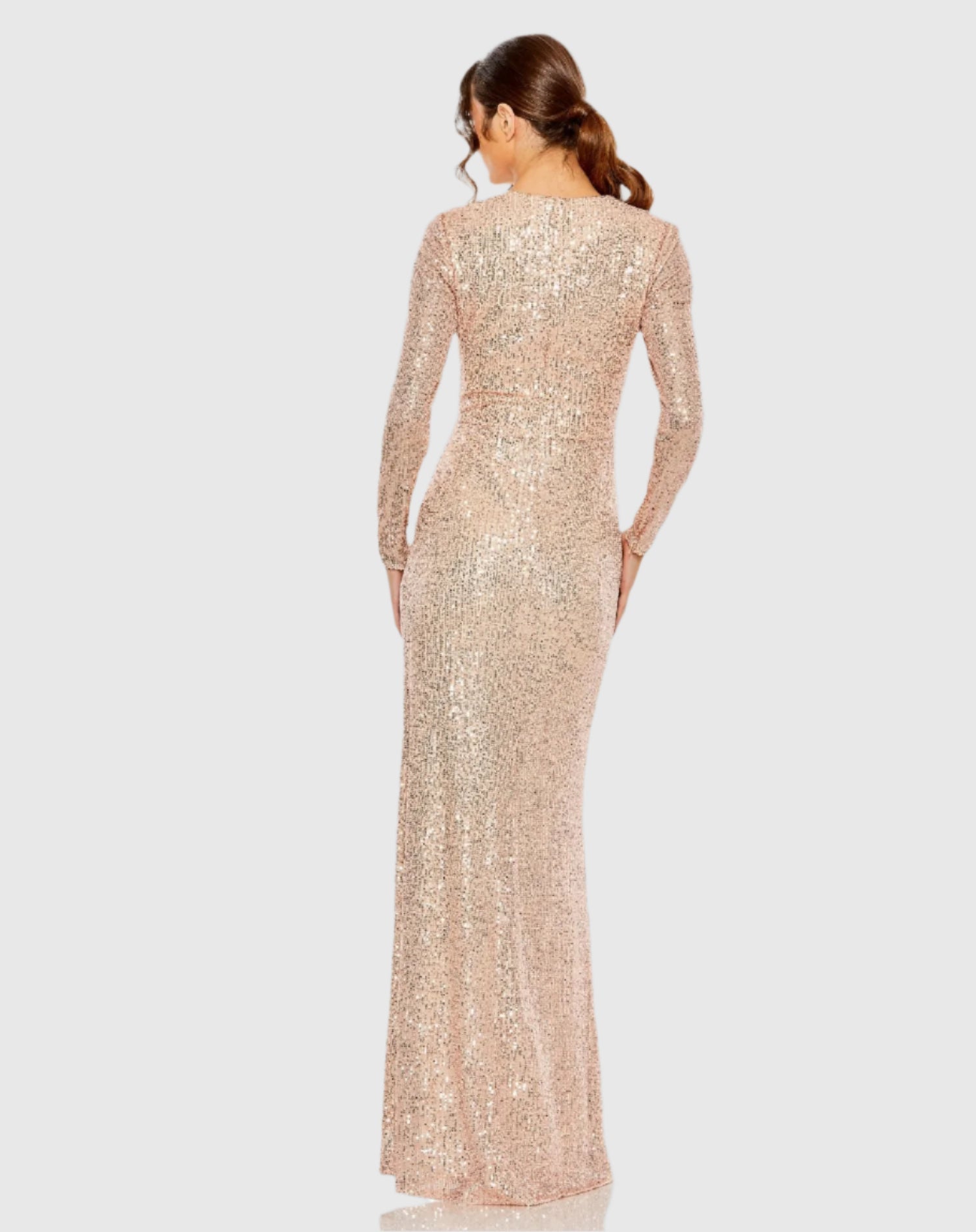 Light Pink Sequined Long Sleeve Side Knot Gown