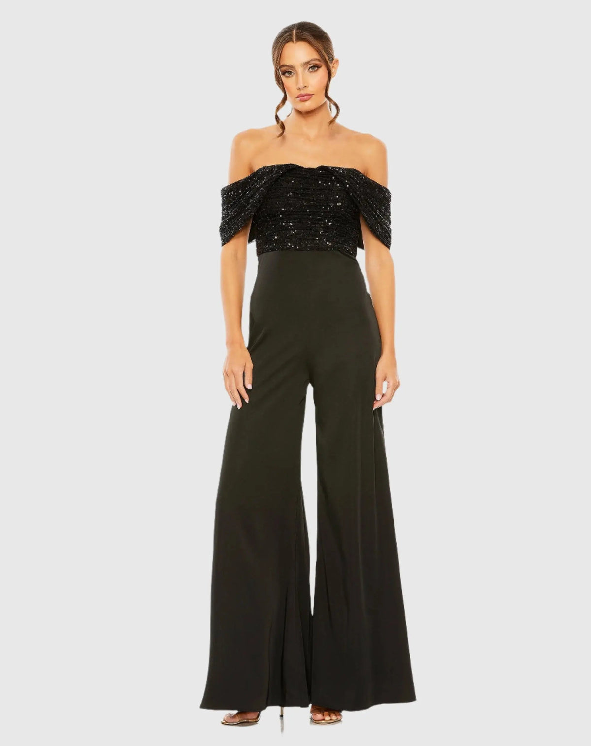 Black Sequined Off The Shoulder Jumpsuit