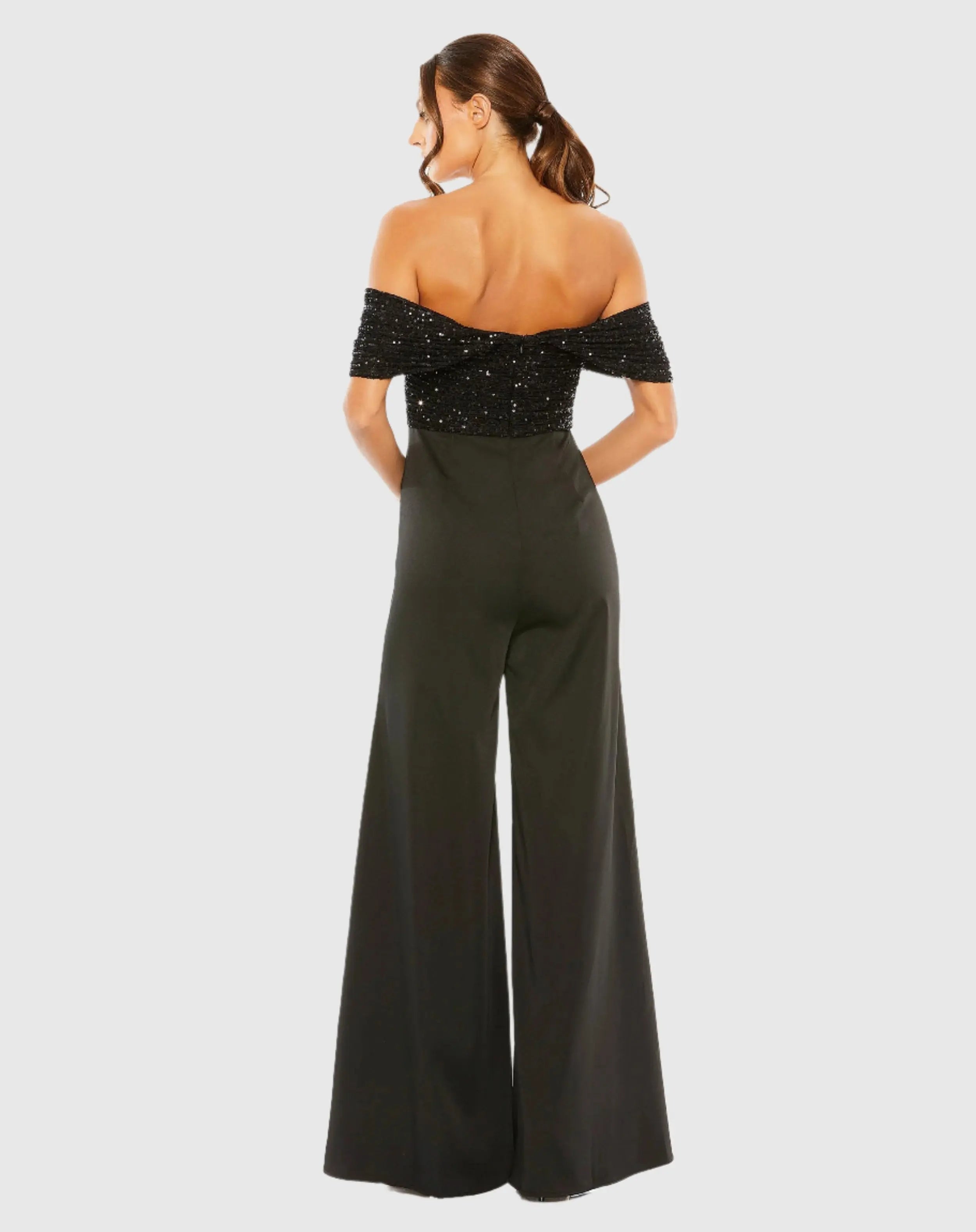 Black Sequined Off The Shoulder Jumpsuit