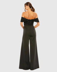 Black Sequined Off The Shoulder Jumpsuit