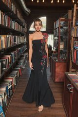 Black Off The Shoulder Embroidered Mermaid Gown