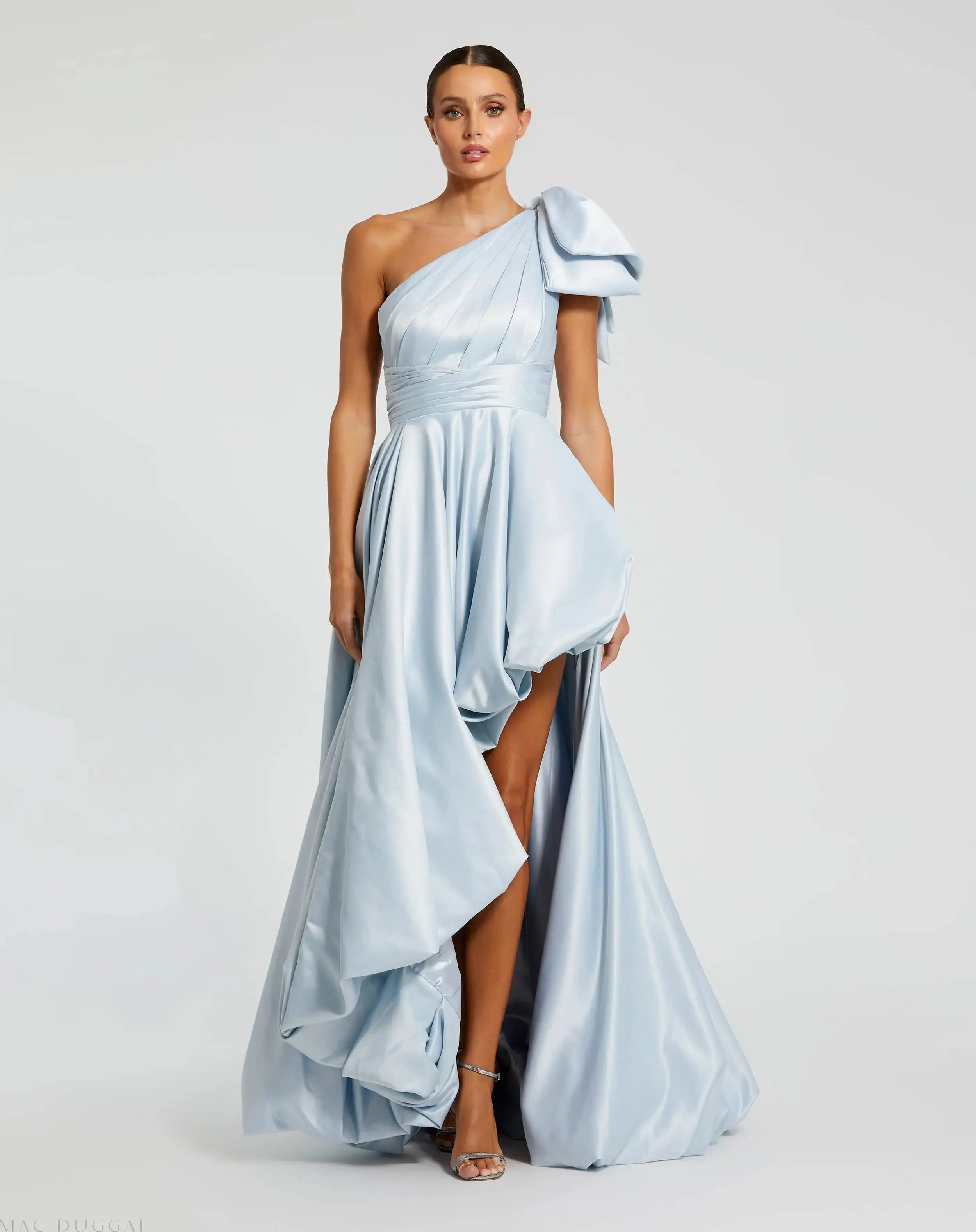 Satin One Shoulder Bow Gown