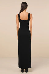 Black Glamorous Disposition Rust Ruched Maxi Dress