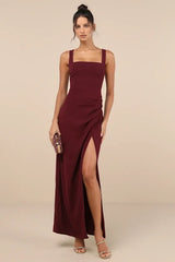 Burgundy Glamorous Disposition Rust Ruched Maxi Dress